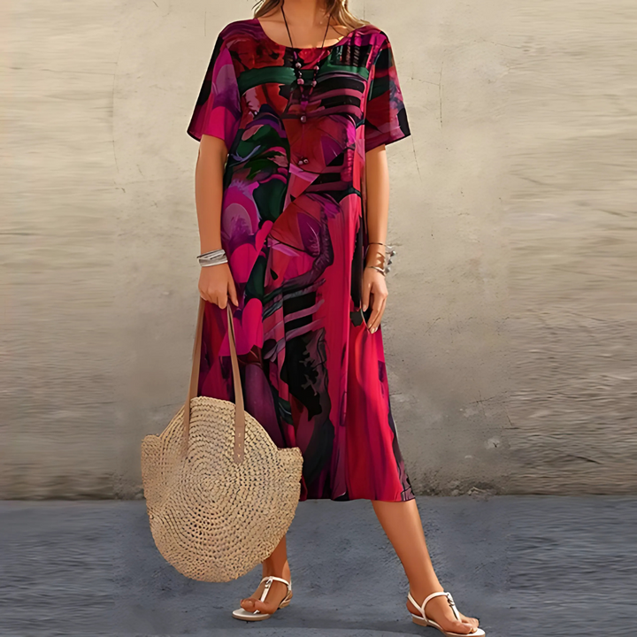 Abstract Print Relaxed Midi Dress – Women's Casual Dress | Seraphina