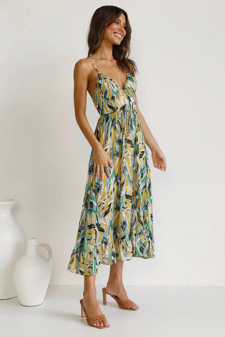 Floral Spaghetti Strap Midi Dress – Women's Summer Dress | Lucinda
