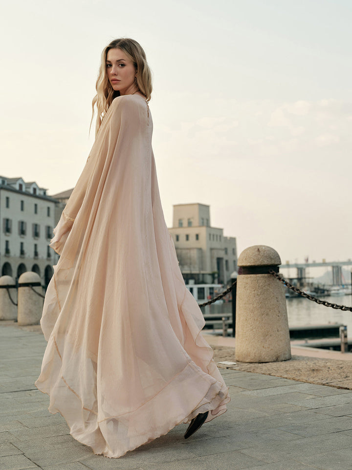 Chiffon Cape Sleeve Maxi Dress – Women's Evening Dress | Elysia