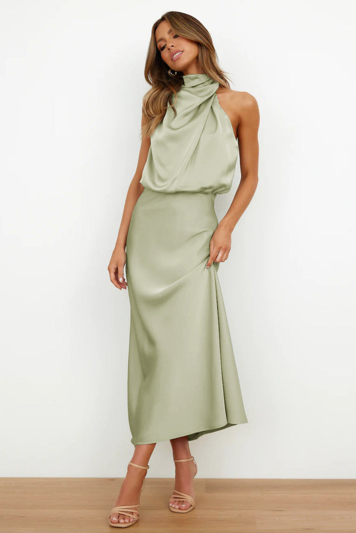 Satin Halter Midi Dress – Women's Cocktail Dress | Liliana