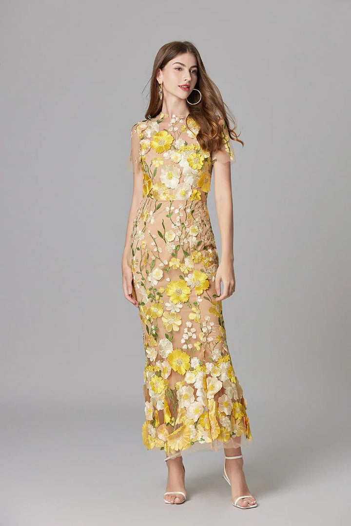 Floral Mesh Maxi Dress – Women's Evening Dress | Evelina