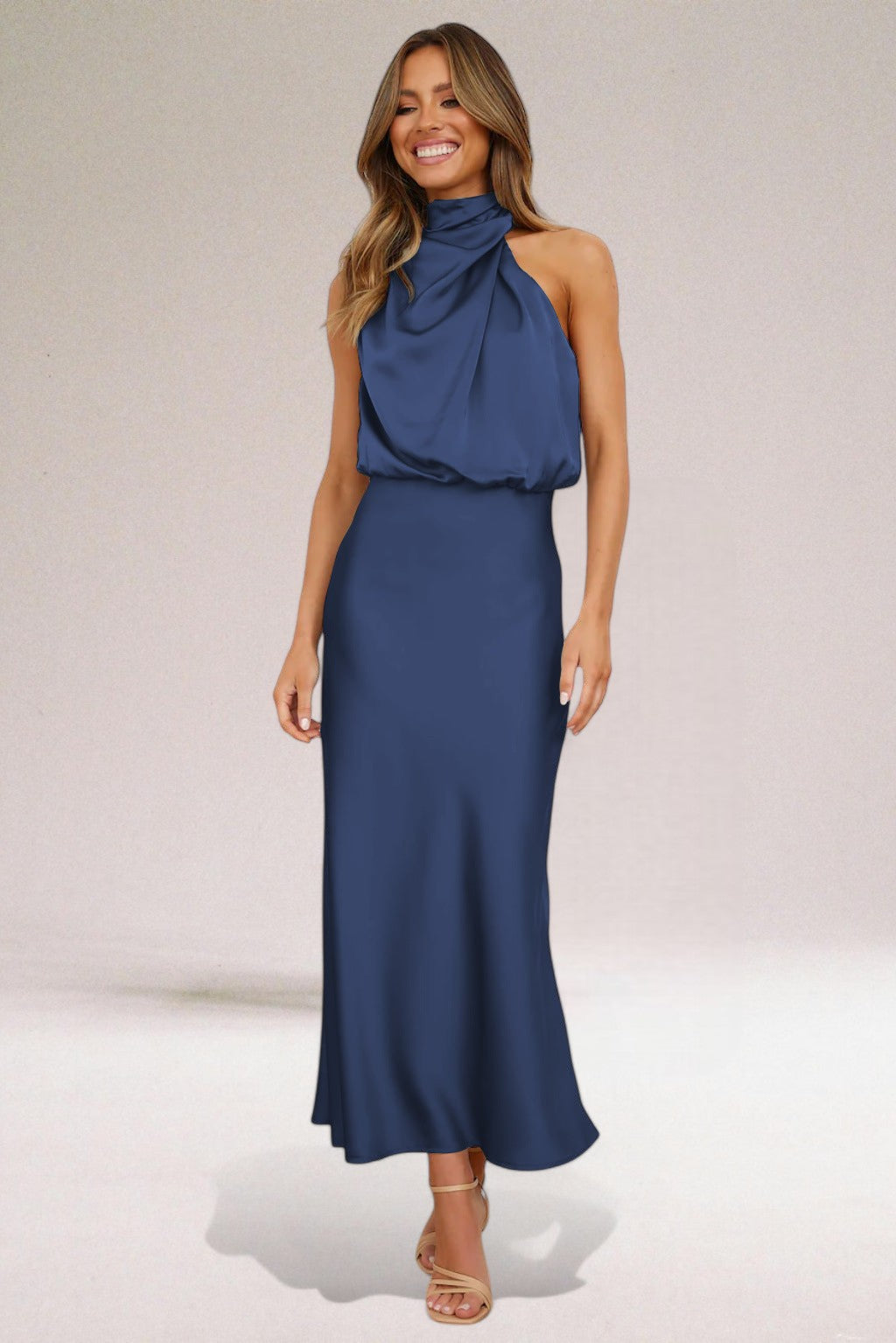 Satin Halter Midi Dress – Women's Cocktail Dress | Seraphina