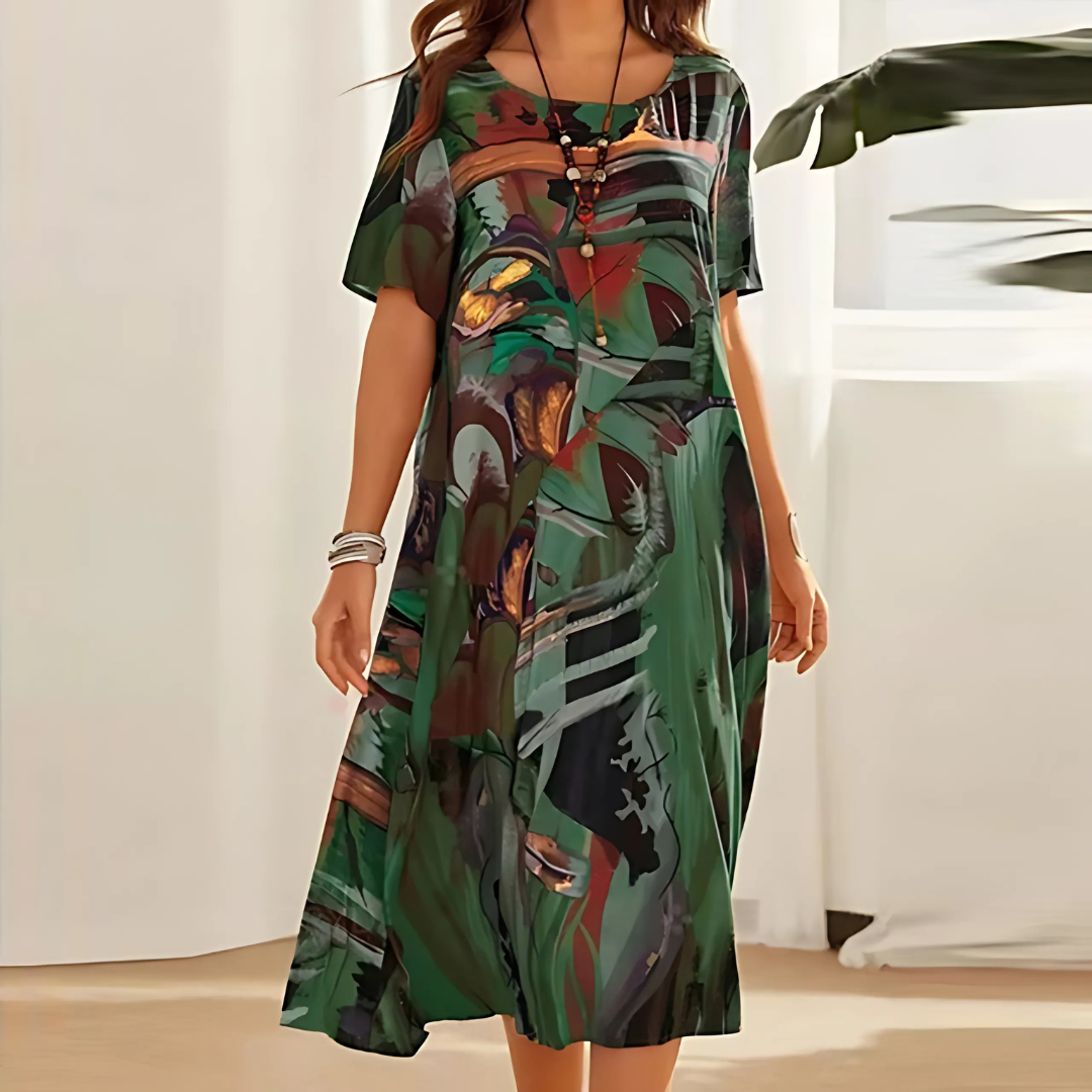 Abstract Print Relaxed Midi Dress – Women's Casual Dress | Seraphina