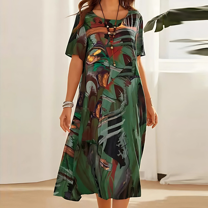 Abstract Print Relaxed Midi Dress – Women's Casual Dress | Seraphina