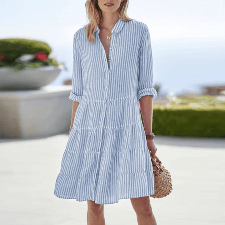 Striped Button-Down Midi Dress – Women's Casual Dress | Isabella