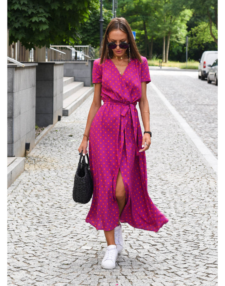 Floral Wrap Side Slit Midi Dress – Women's Summer Dress | Emilia