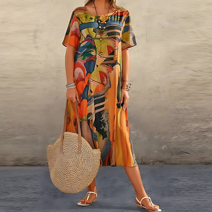 Abstract Print Relaxed Midi Dress – Women's Casual Dress | Seraphina
