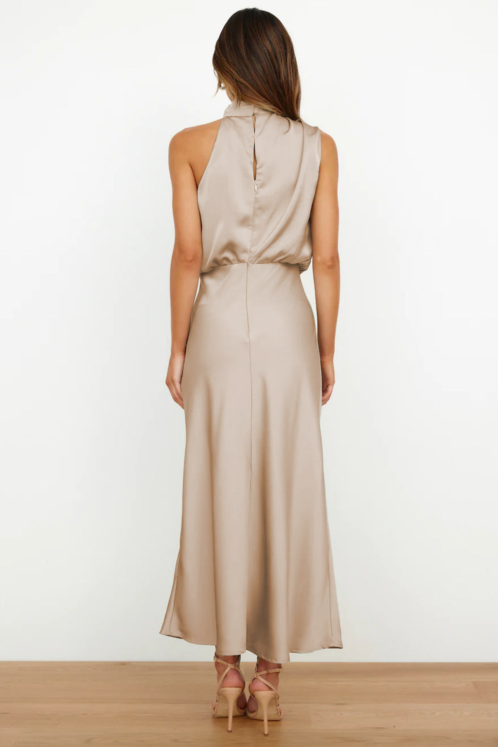 Satin Halter Midi Dress – Women's Cocktail Dress | Liliana