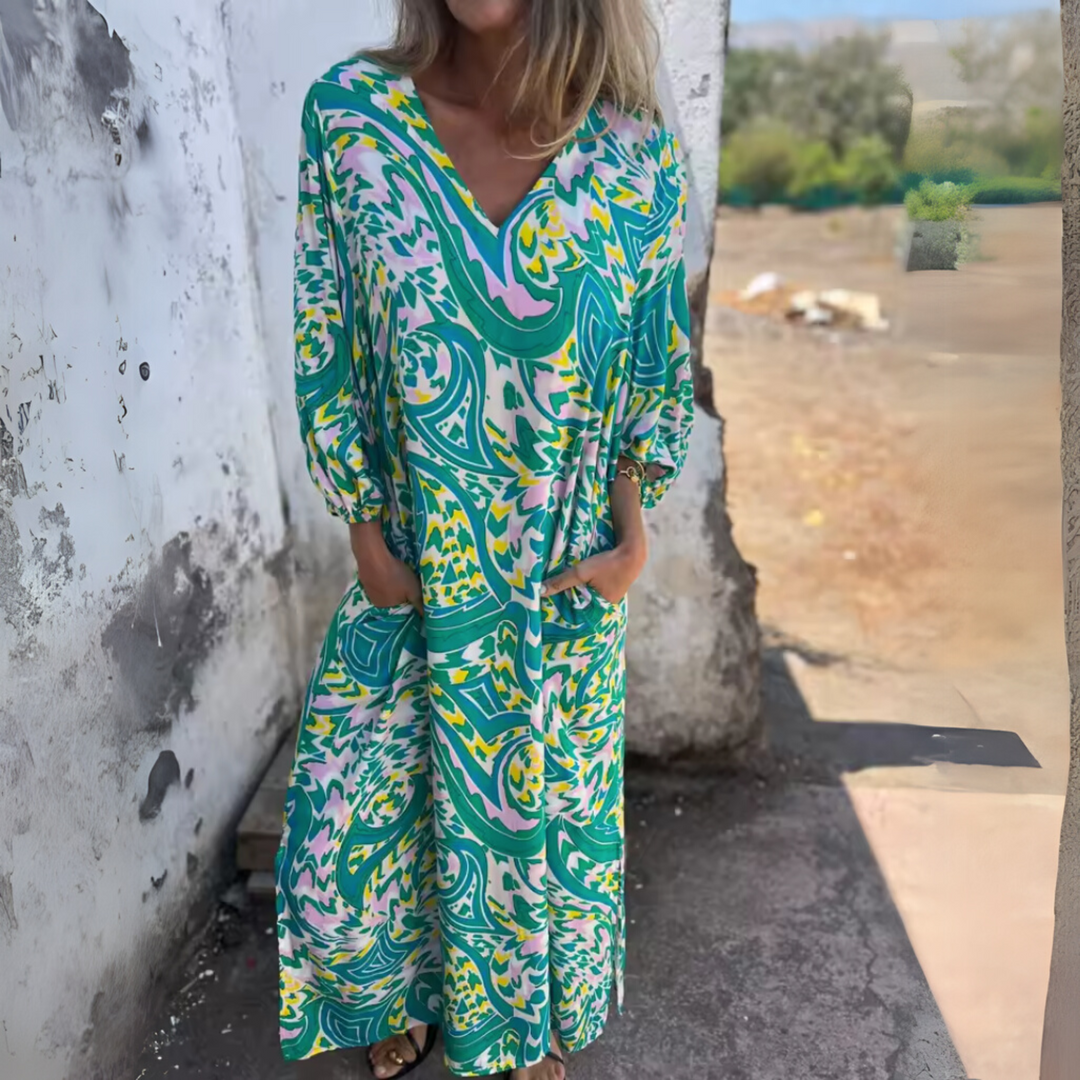 Printed Pocket Maxi Dress – Women's Casual Dress | Valentina