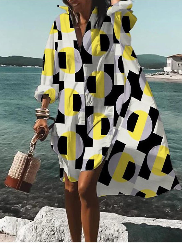Printed Midi Shirt Dress – Women's Casual Dress | Elara