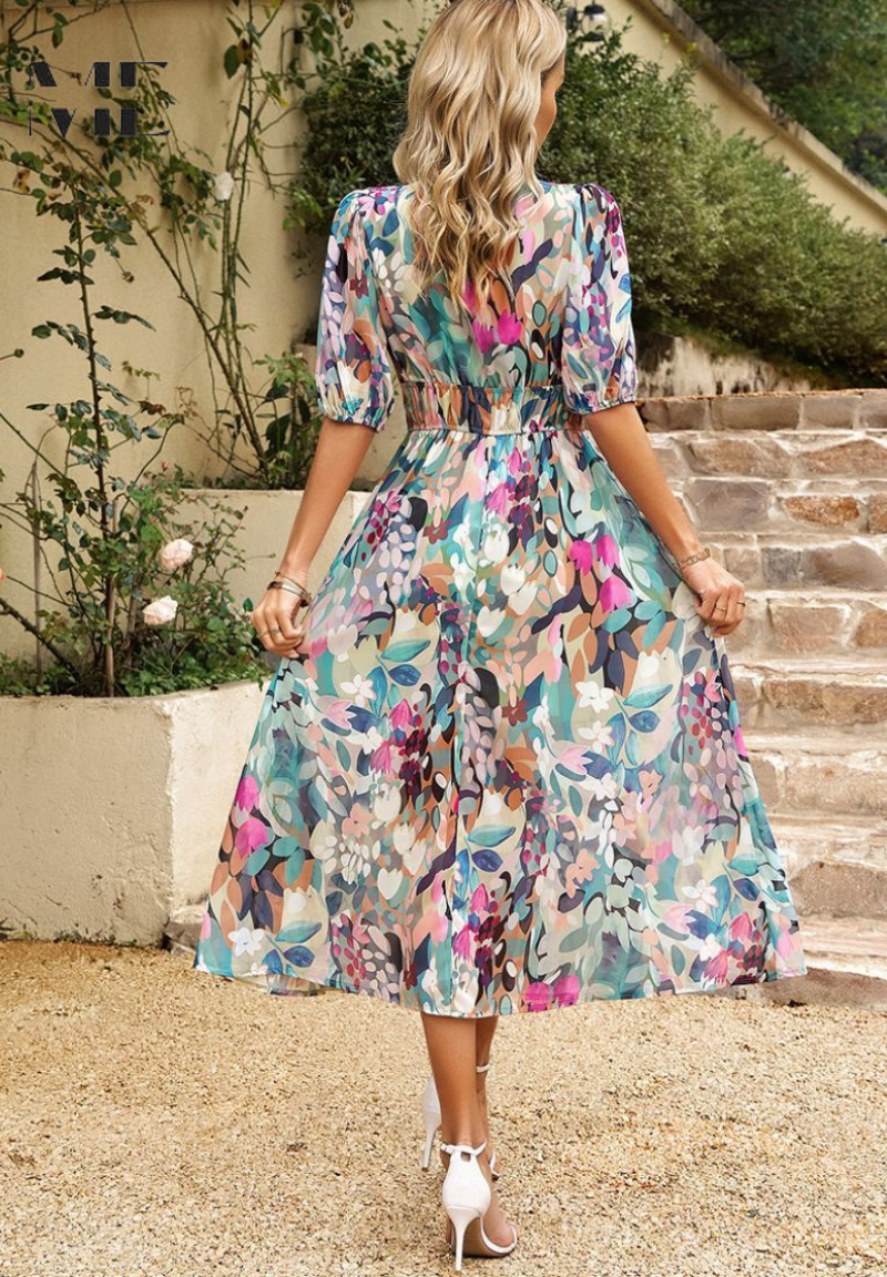 Floral Chiffon Midi Dress – Women's Wedding Guest Dress | Celeste