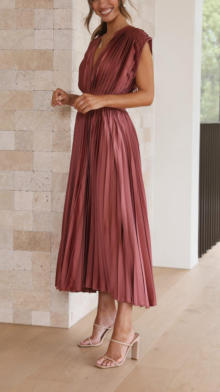 Tie Front Pleated Midi Dress – Women's Casual Summer Dress | Juliette