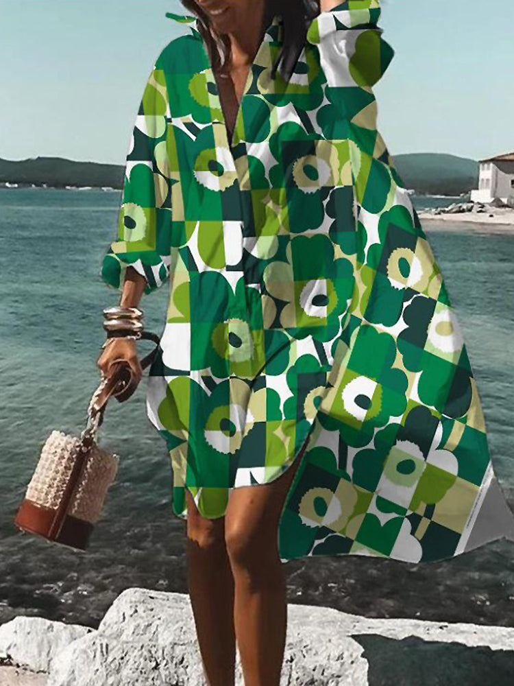 Printed Midi Shirt Dress – Women's Casual Dress | Elara