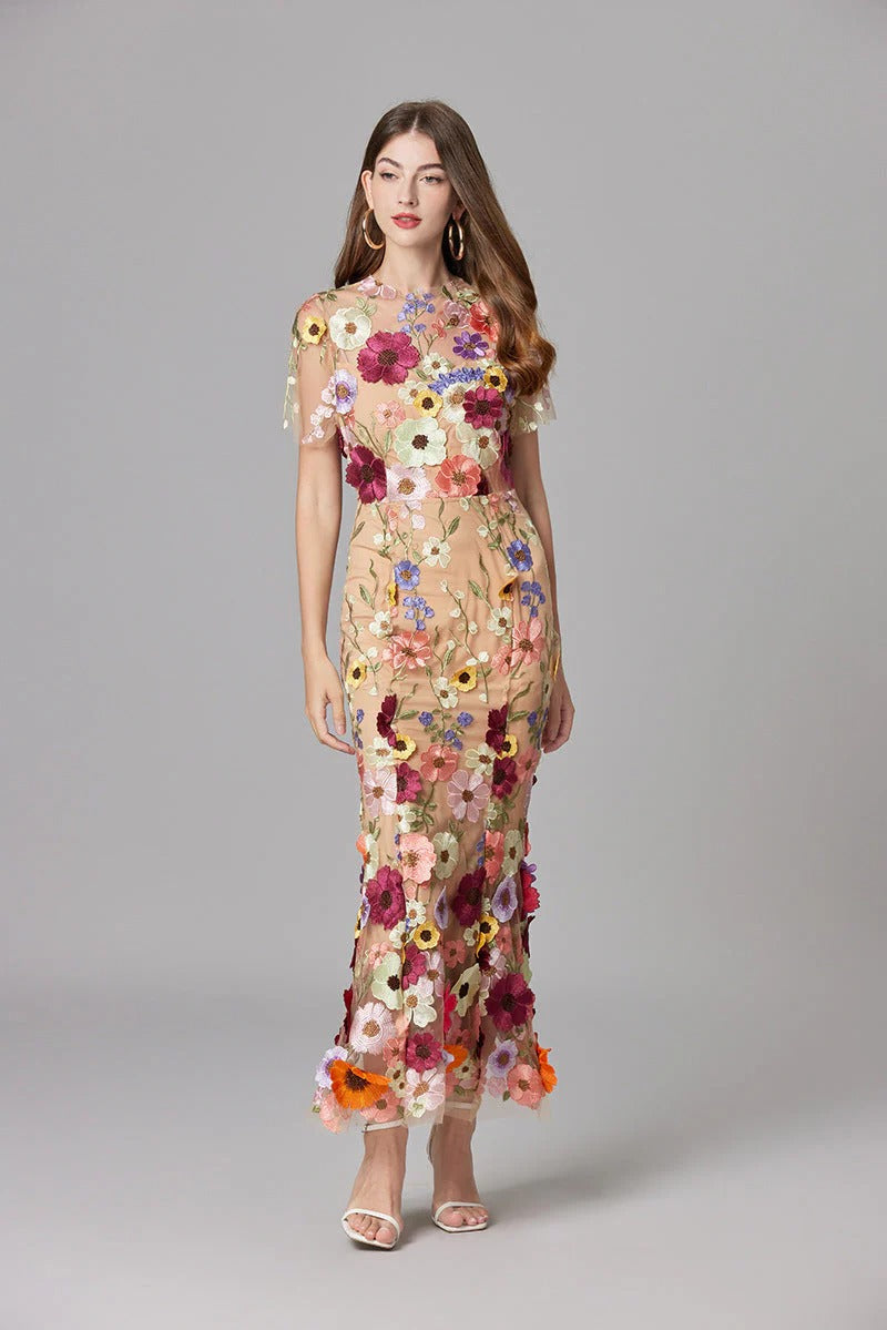 Floral Mesh Maxi Dress – Women's Evening Dress | Evelina