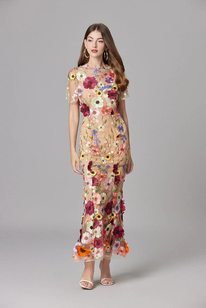 Floral Mesh Maxi Dress – Women's Evening Dress | Evelina