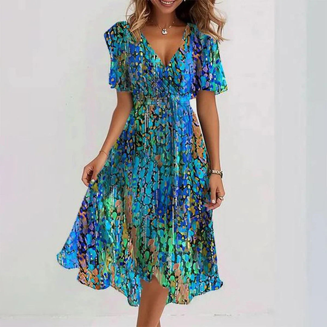 Floral Chiffon Wrap Midi Dress – Women's Summer Dress | Elara