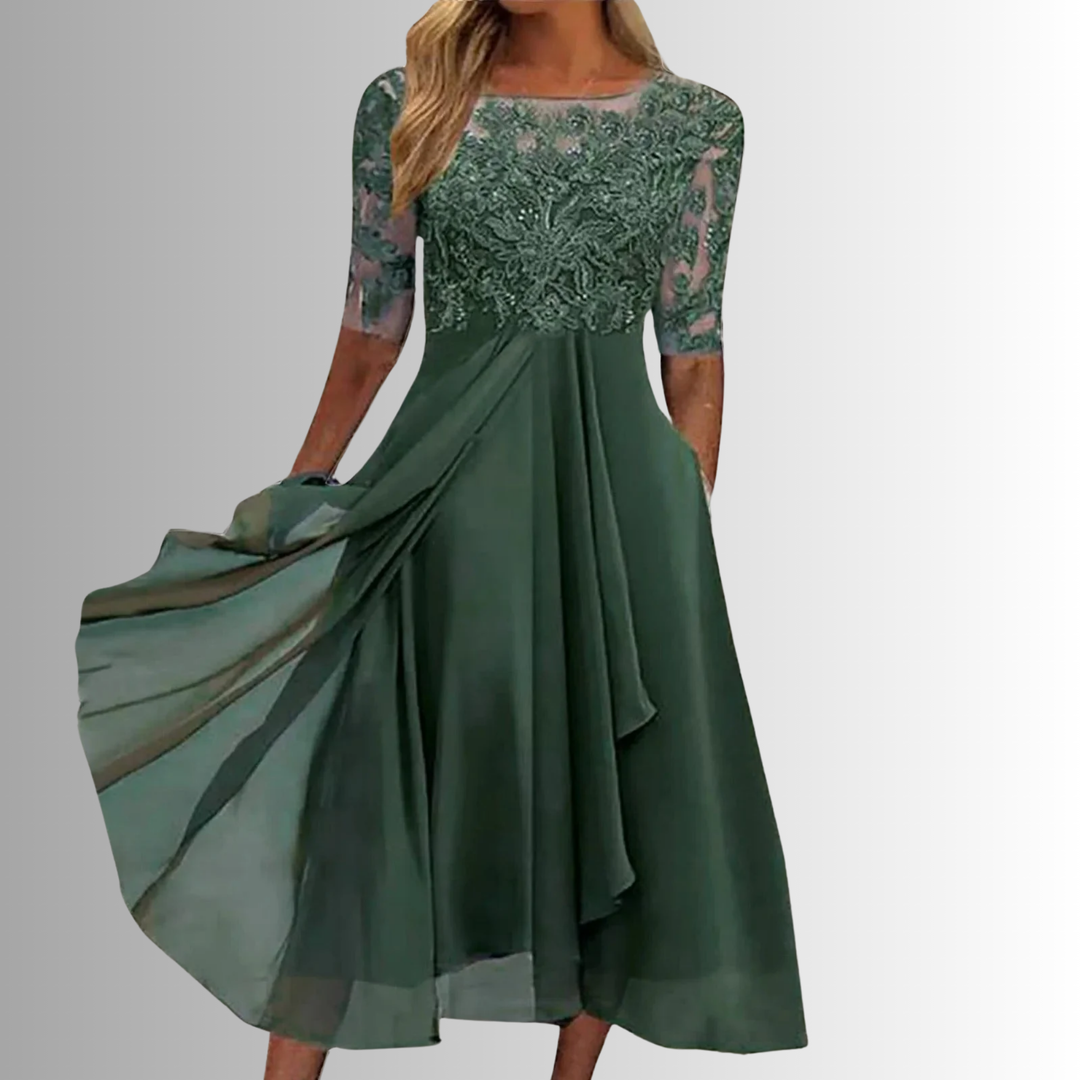 Lace Chiffon Maxi Dress – Women's Evening Dress | Celeste