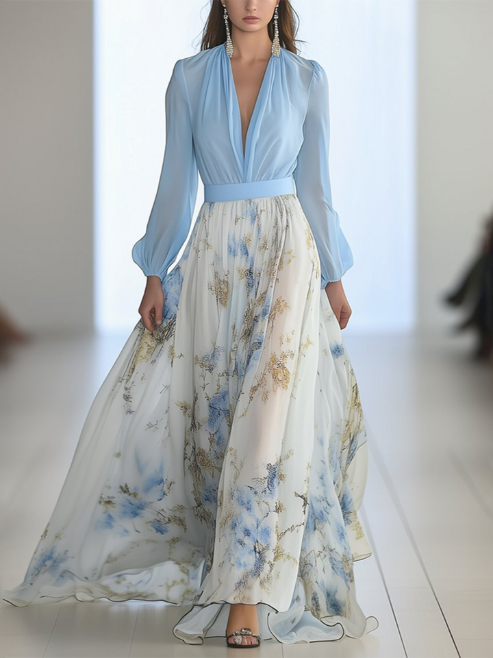 Floral Chiffon Ruffle Maxi Dress – Women's Evening Dress | Elara