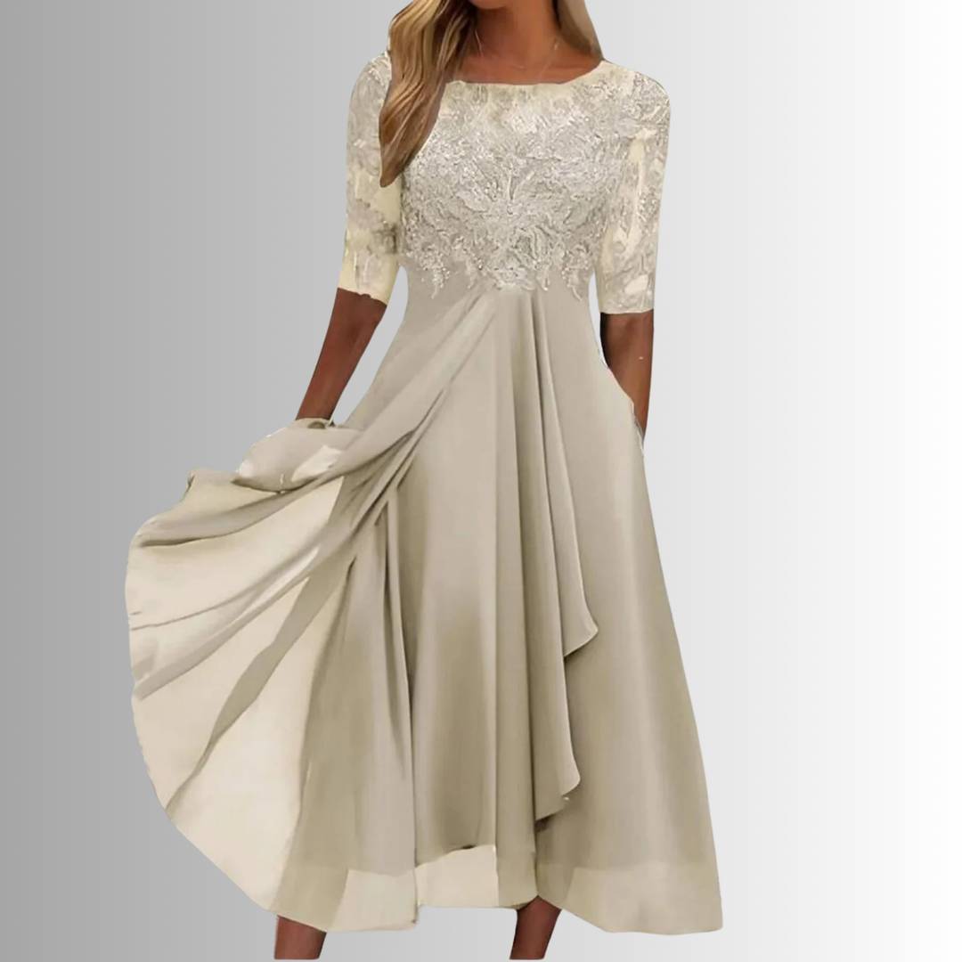 Lace Chiffon Maxi Dress – Women's Evening Dress | Celeste