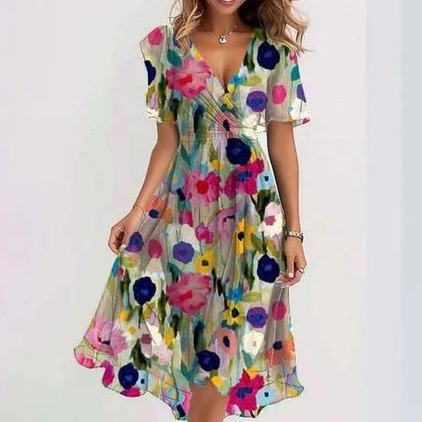 Floral Chiffon Wrap Midi Dress – Women's Summer Dress | Elara