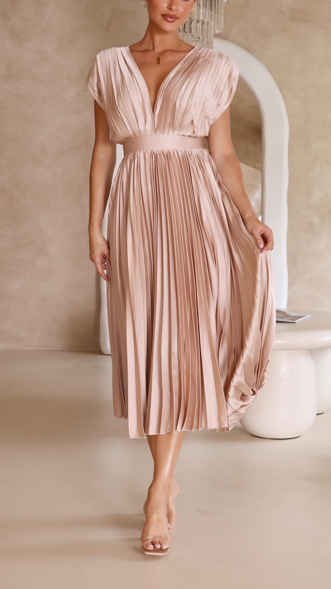 Tie Front Pleated Midi Dress – Women's Casual Summer Dress | Juliette