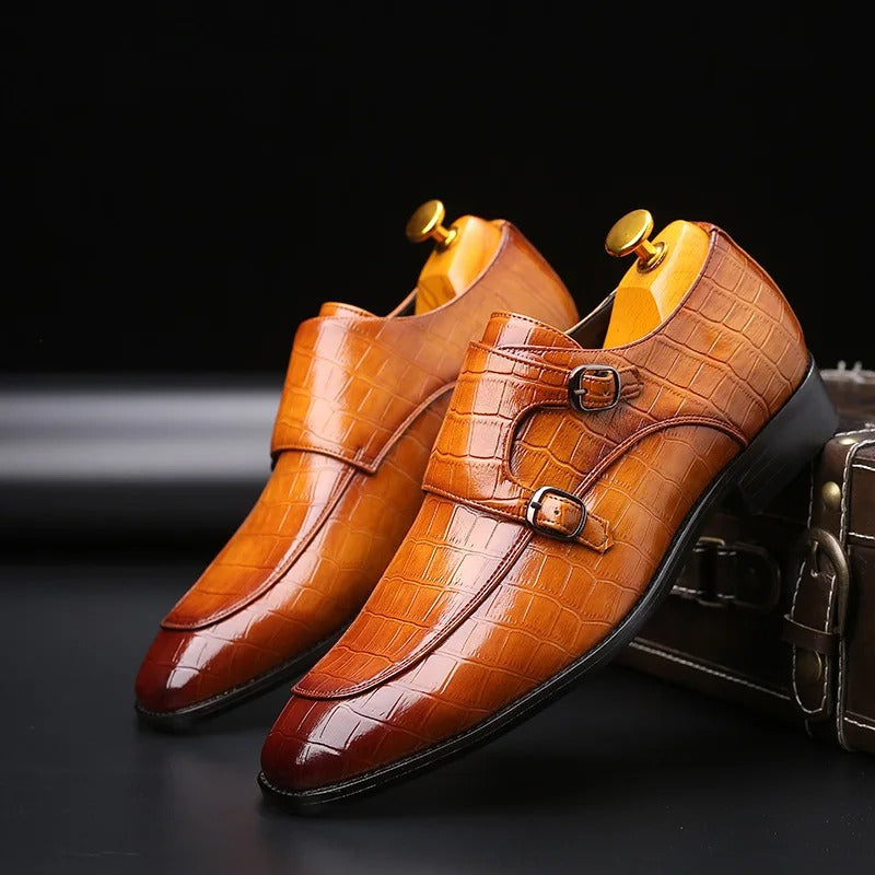 Savonti Men's Leather Monk Strap Dress Shoes