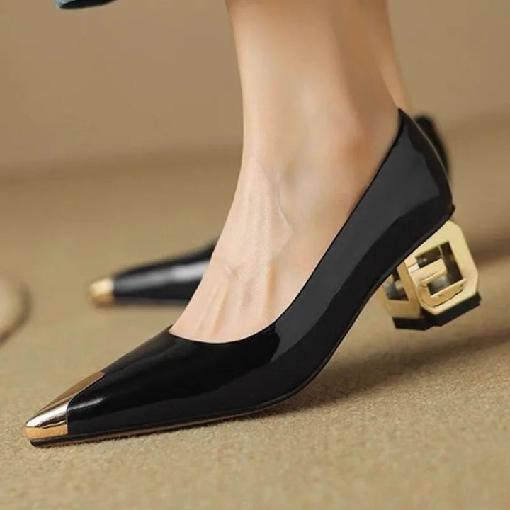 Patent Leather Block Heel Pumps – Women's Gold Toe Dress Heels | Avelin