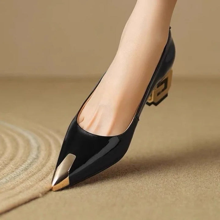 Patent Leather Block Heel Pumps – Women's Gold Toe Dress Heels | Avelin