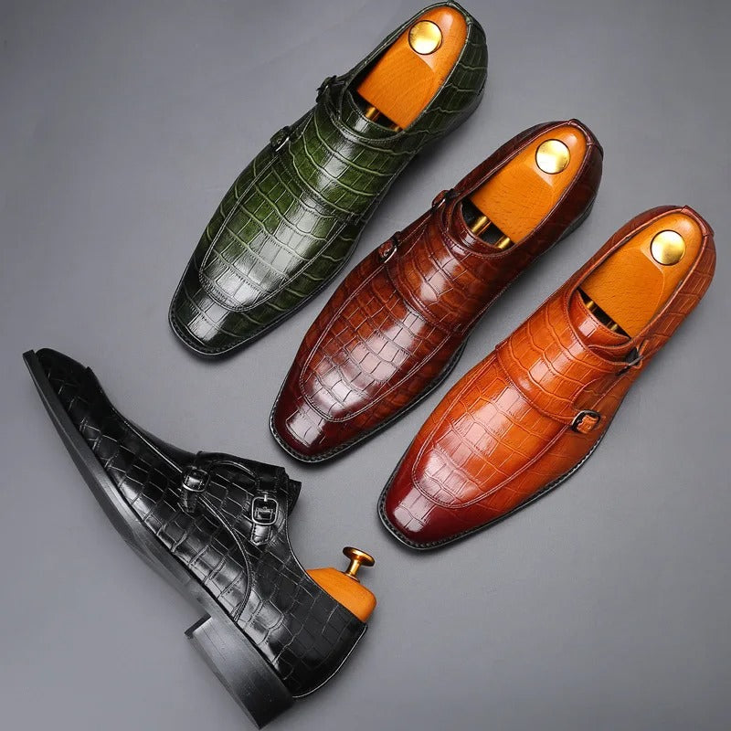 Savonti Men's Leather Monk Strap Dress Shoes