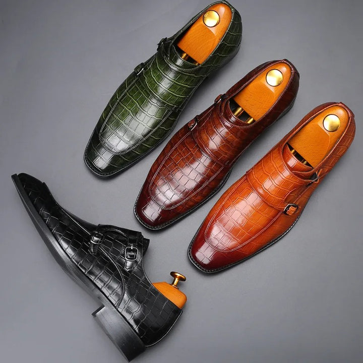Savonti Men's Leather Monk Strap Dress Shoes